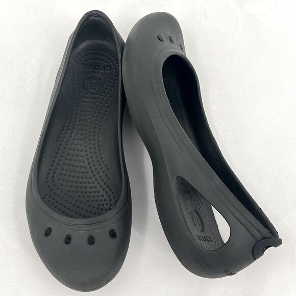 Crocs Kadee Black Cut Out Slip On Ballet Flat Shoes Women's Size 7 - Picture 1 of 9